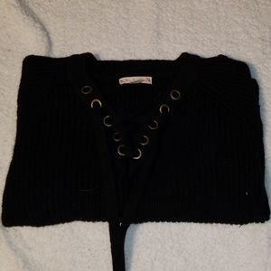 Black Lace up Sweater